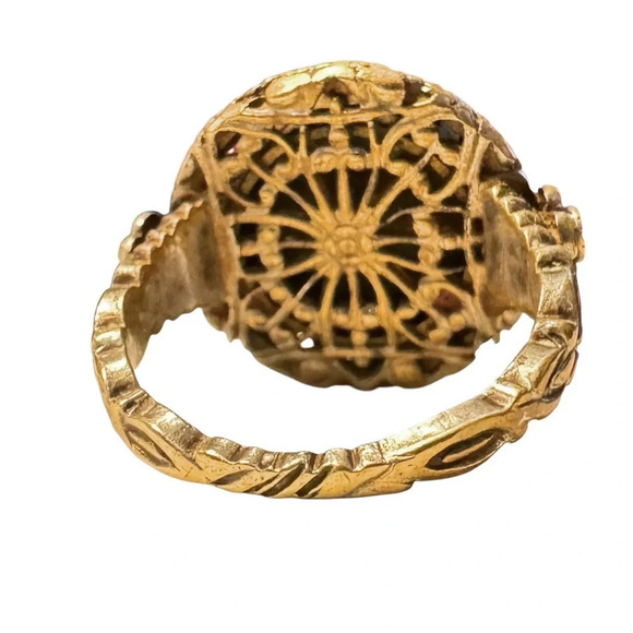 Antique Austro-Hungarian Turquoise Cannetille Gilt Ring (6) - Picture 9 of 10